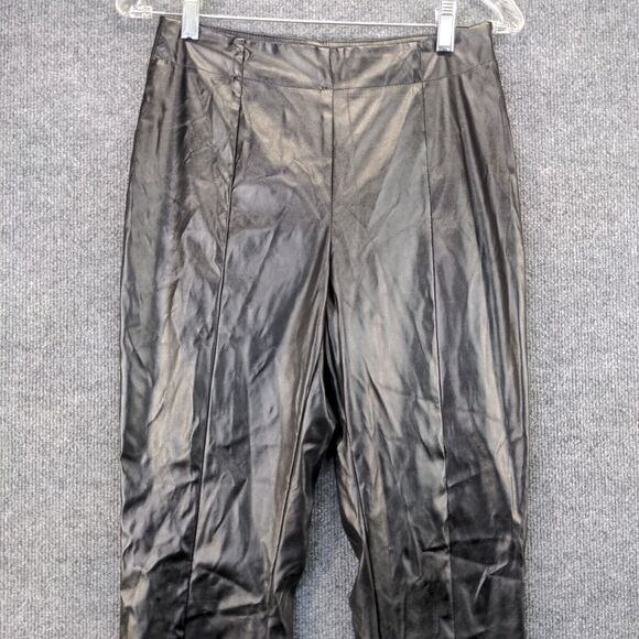 SBetro Womens Faux Leather Pants Black Medium Flat Front Slit Hem Side Zip - Picture 3 of 12